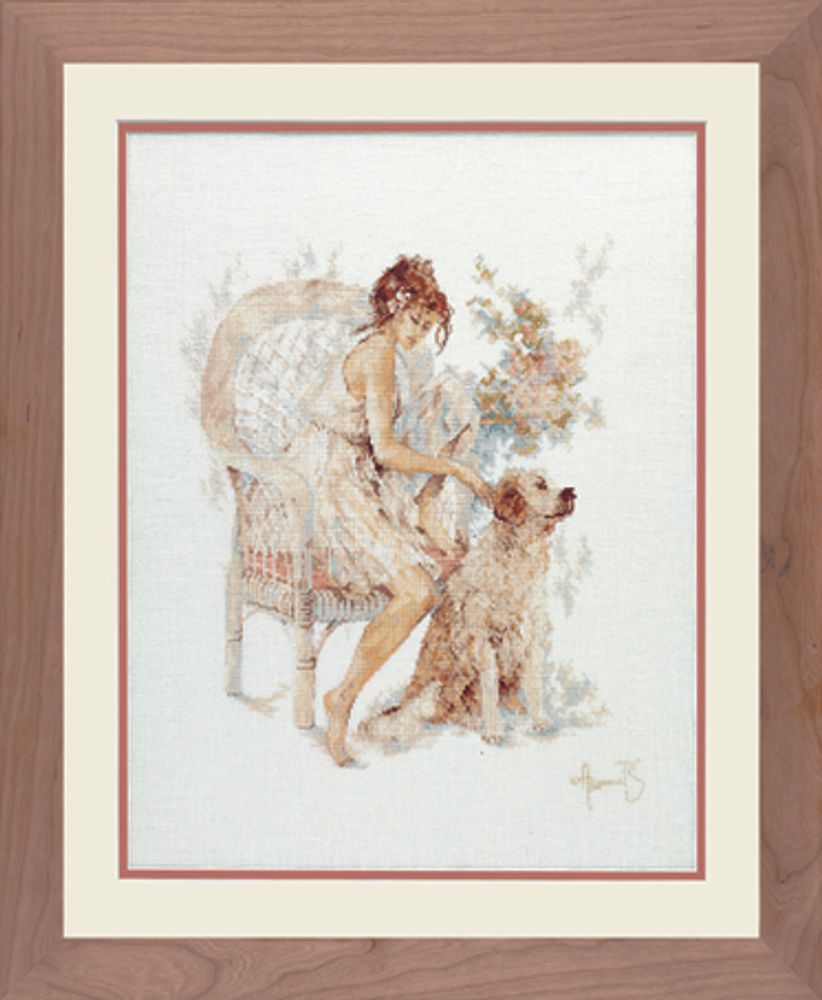 Набор для вышивания нитками Lanarte, Girl In Chair With Dog, 39х49 см