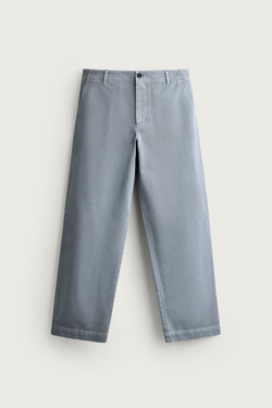 ZARA БРЮКИ ЧИНОС RELAXED FIT С ЭФФЕКТОМ ПОТЕРТОСТИ, ЛИНЯЛЫЙ ГОЛУБОЙ