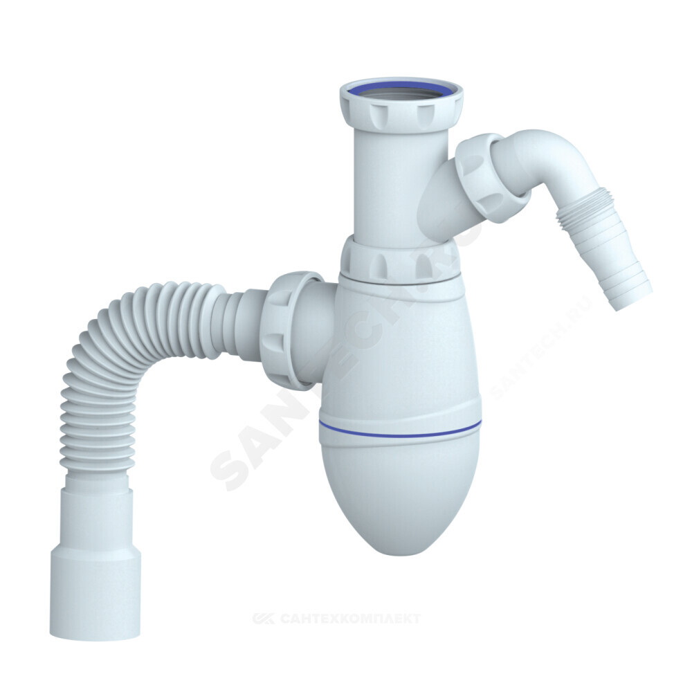 Сифон для умывальника бутылочный 1 1/4"x32 с гофрой 32х32/40 с отводом (штуцером) без выпуска Unicorn М520V