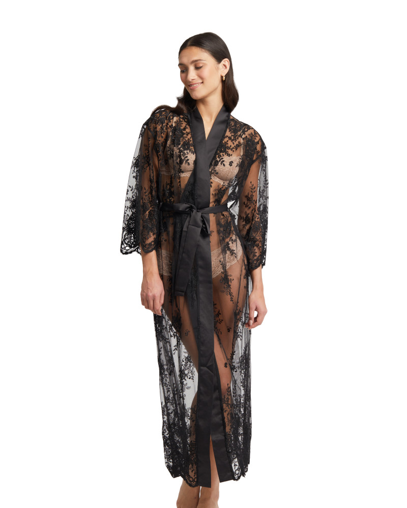 халат из прозрачной ткани с цветочной вышивкой Rya Collection Darling черный