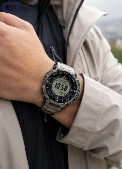CASIO PRG-340T-7DR PRO TREK мужские наручные часы — PRO TREK с титановым браслетом, Triple Sensor и солнечным питанием