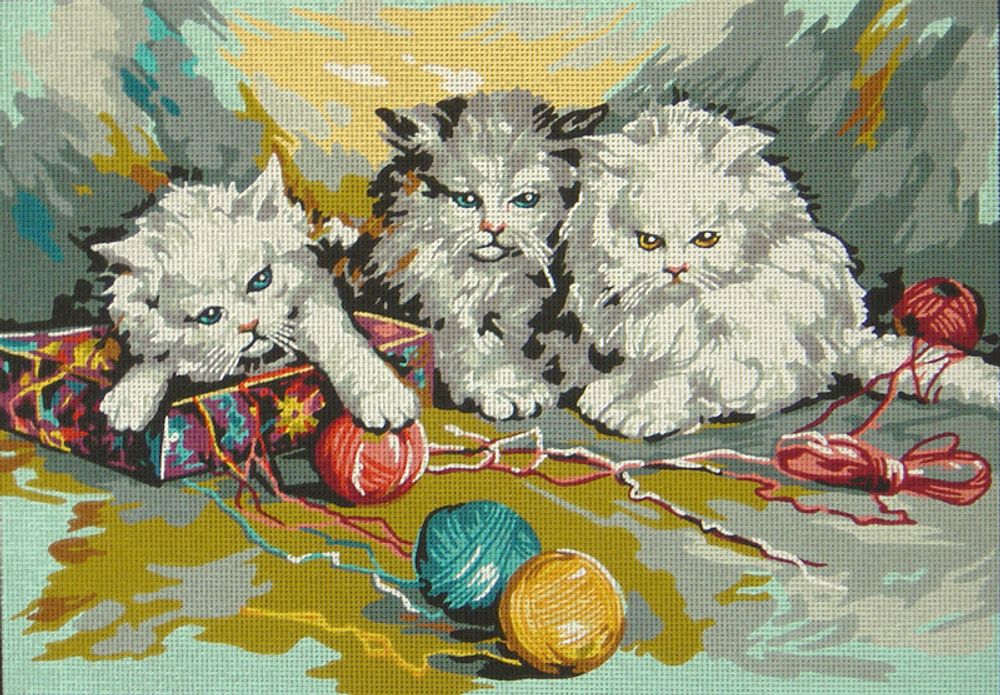 Рисунок для вышивания Soulos (канва жесткая), Три котенка, 45х60 см Рисунок для вышивания Soulos (канва жесткая), Три котенка, 45х60 см
