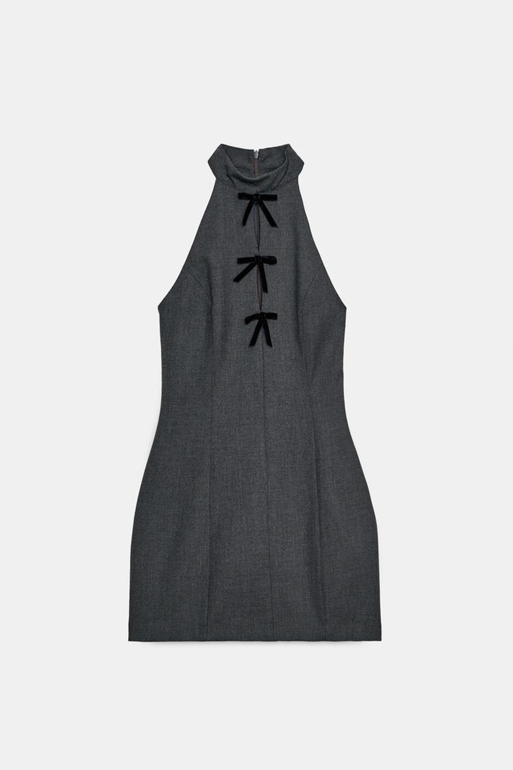 ZARA МИНИ-ПЛАТЬЕ С ГОРЛОВИНОЙ ХАЛТЕР И БАНТАМИ, УГОЛЬНЫЙ