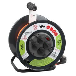 Удлинитель силовой ЭРА RMx-4es-3x1.5-30m-IP44 на металлической катушке c заземлением 4 розетки 30м ПВС 3х1.5мм2 | Электротовары