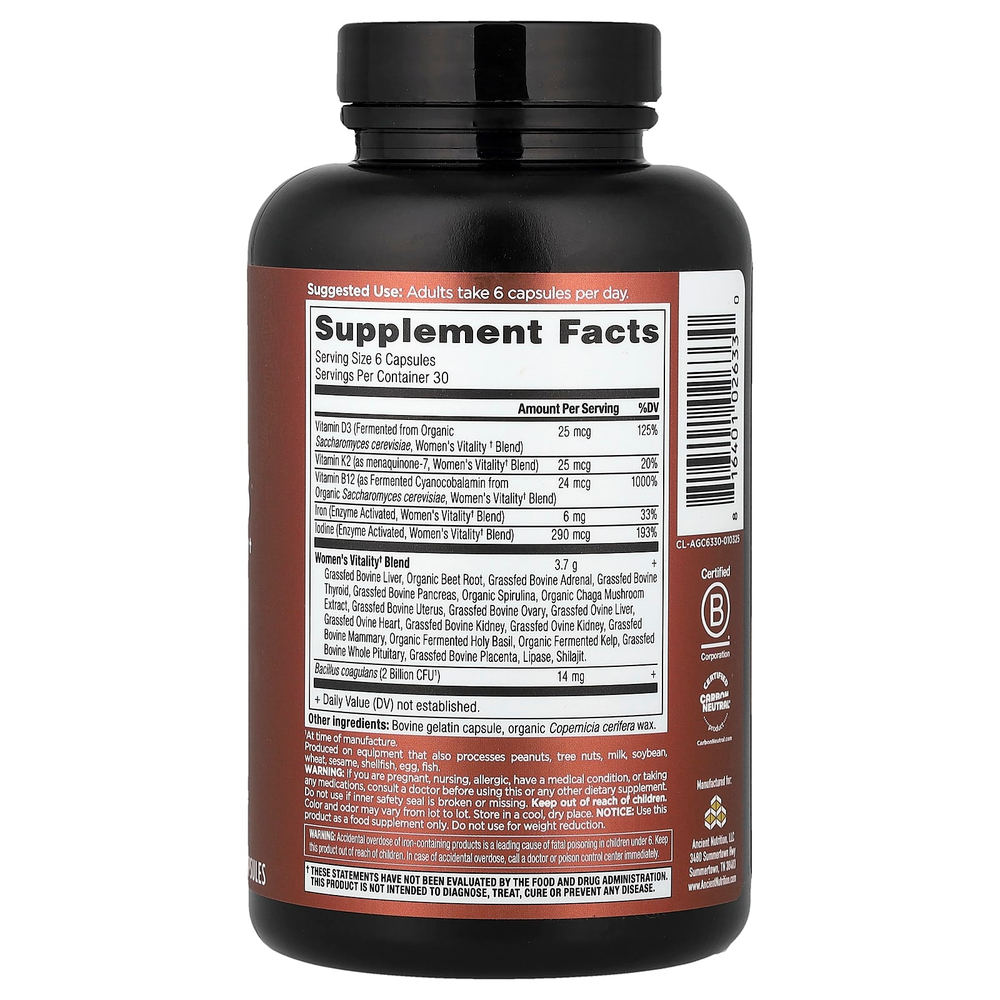 Ancient Nutrition, Women's Vitality, 180 капсул