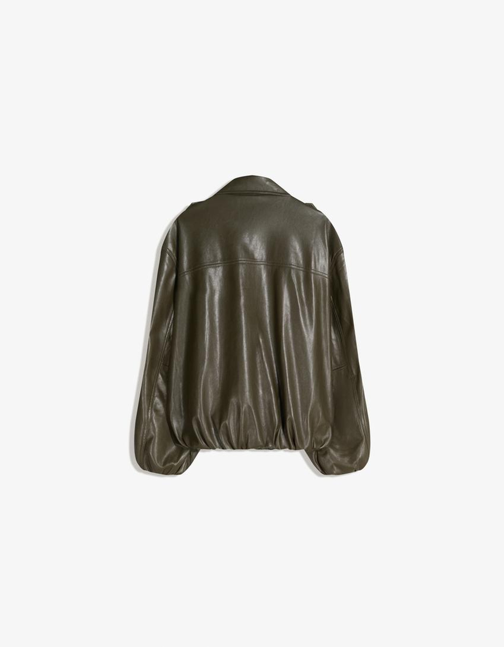 BERSHKA Куртка из искусственной кожи, хаки