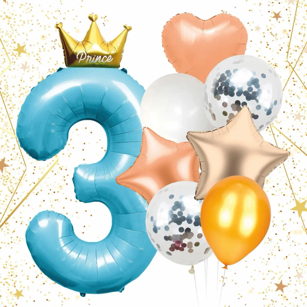 Набор шаров 8 шт «3 - Prince», голубой (цирфа + 7 шаров)