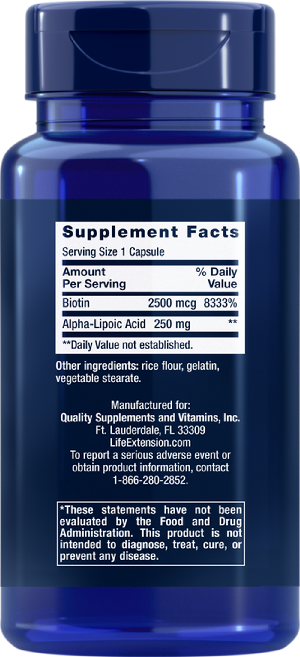 Alpha-Lipoic Acid with Biotin 60 капсул Life Extension