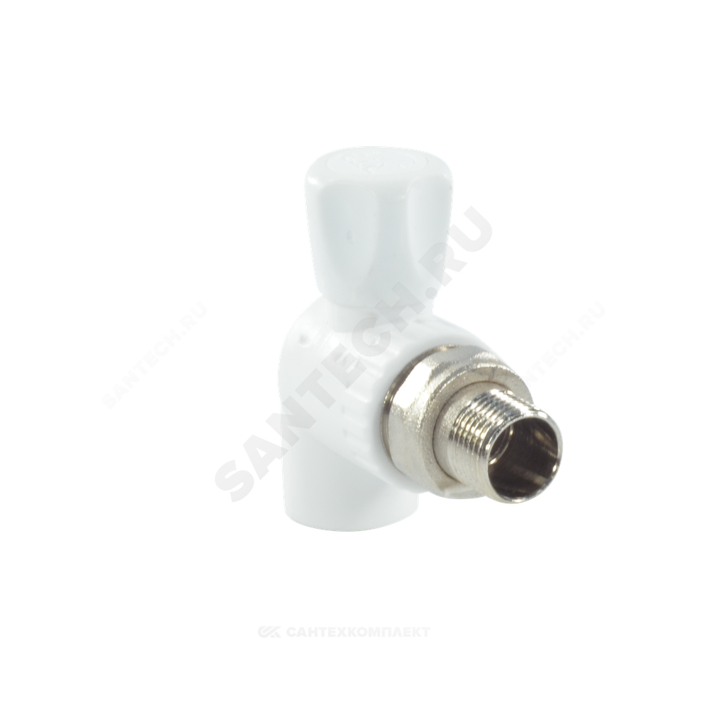 Кран шаровой PP-R белый Дн 20х1/2" НР угловой для радиатора RTP (РосТурПласт) 27807