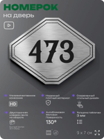 Номерок на дверь квартиры 473, для кабинета, офиса, шильдик 9 х 7 см, брашированная сталь, Айдентика Технолоджи