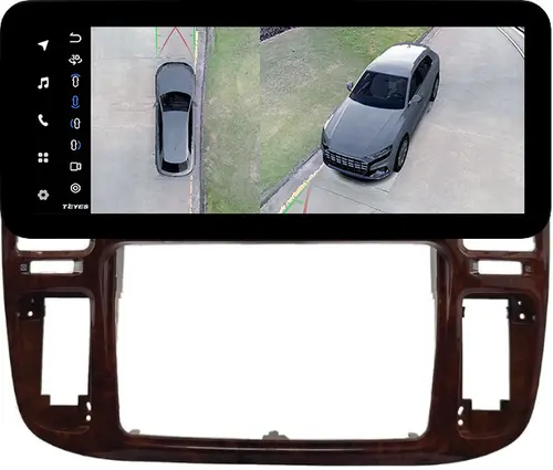 Магнитола для Toyota Land Cruiser 100, Lexus LX470 1998-2002 (кондиционер или климат внизу, рамка дерево) - Teyes LUX ONE 360 монитор 12.3" 2K QLED на Android 10, Быстрая, CarPlay, 4G SIM-слот, 4 камеры в комплекте
