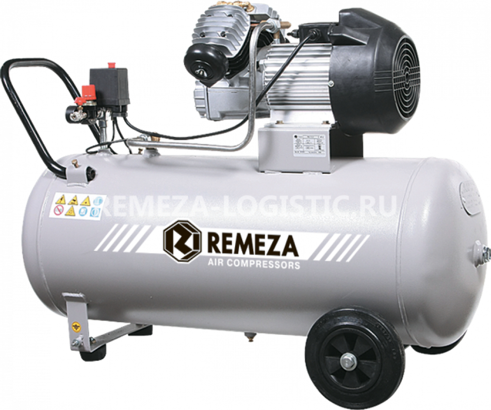 Компрессор поршневой  с прямым приводом (бытовая серия) 100.J2047B REMEZA (Белоруссия): 400 л/мин., 8 бар, ресивер 100 л., 2,2 кВт, 220В, габариты без упак. 1080х490х805 мм, 74 кг.