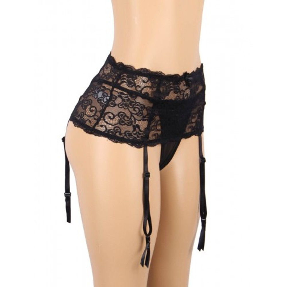 Пояс на высокой посадке с ремешками для чулок Floral Lace черные (3XL)