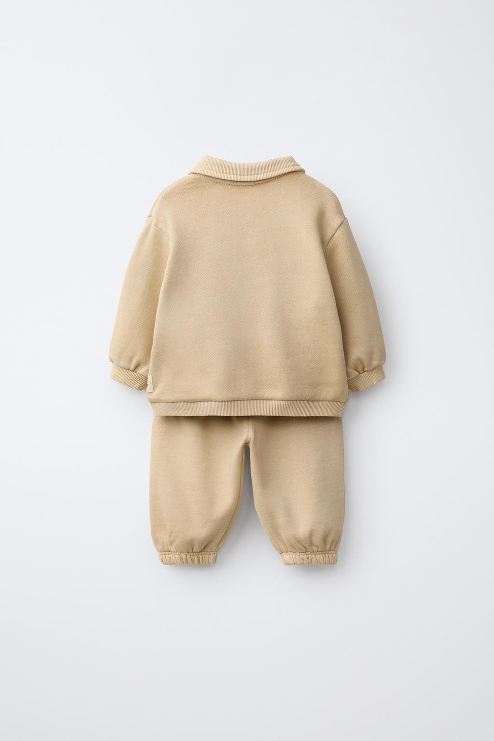 ZARA КОМПЛЕКТ ИЗ ТОЛСТОВКИ С ВОРОТНИКОМ ПОЛО И БРЮК-ДЖОГГЕРОВ, СВЕТЛО-БЕЖЕВЫЙ