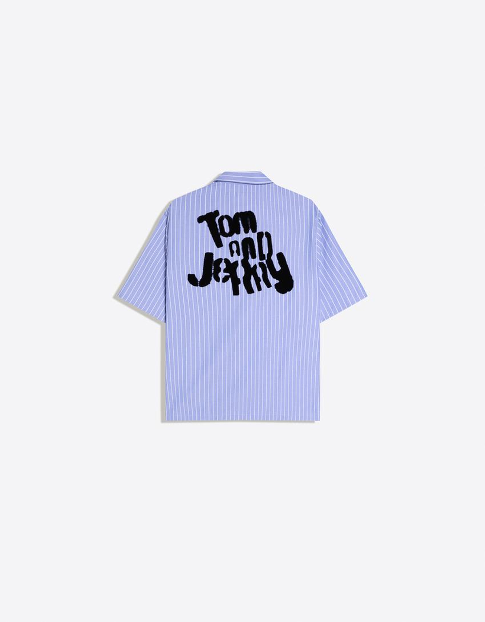 BERSHKA Рубашка с коротким рукавом «Tom & Jerry», светло-голубой