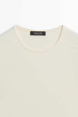 Massimo Dutti Футболка с коротким рукавом из смесовой хлопковой ткани, натуральный