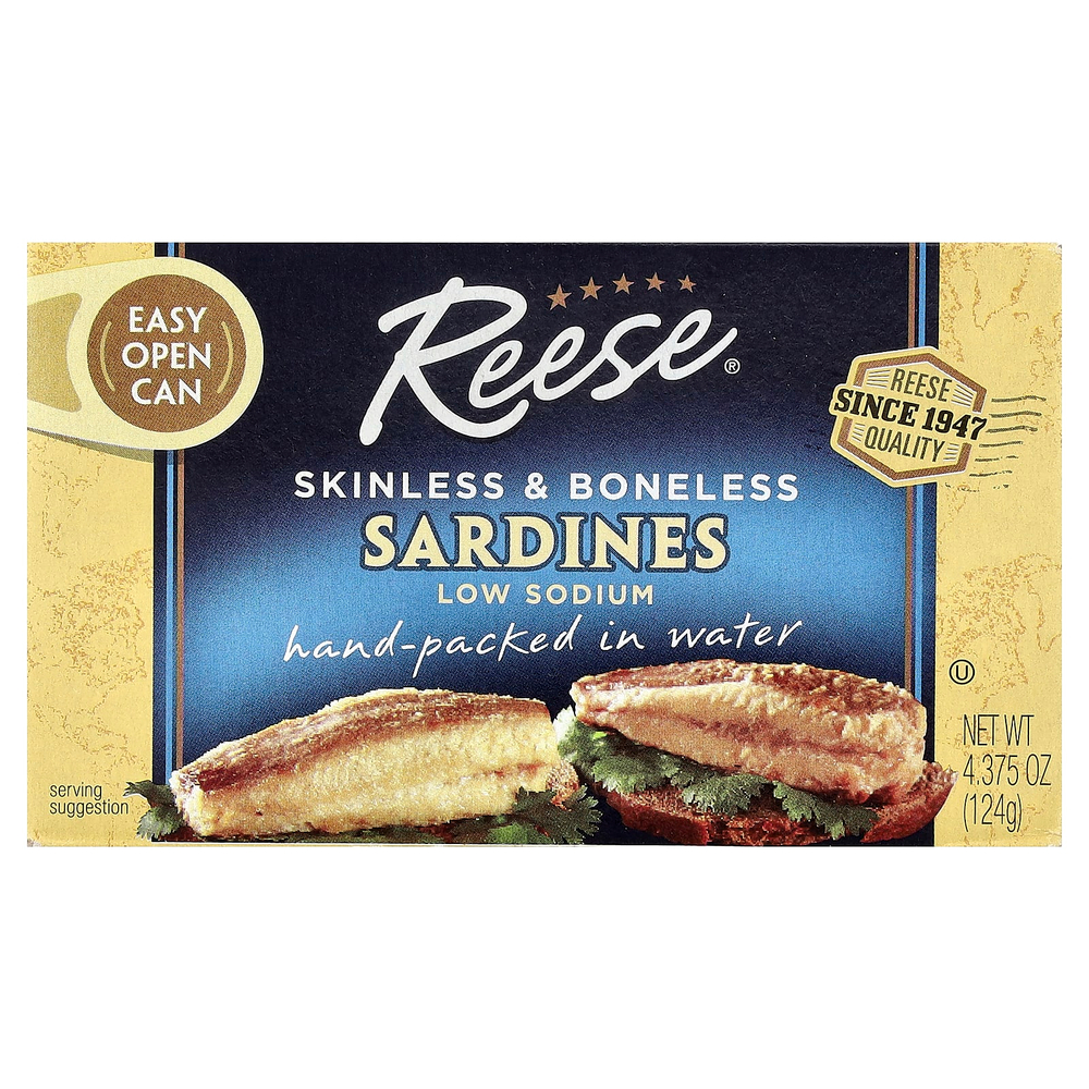 Reese, сардины без кожи и костей, с низким содержанием натрия, 124 г (4,375 унции)