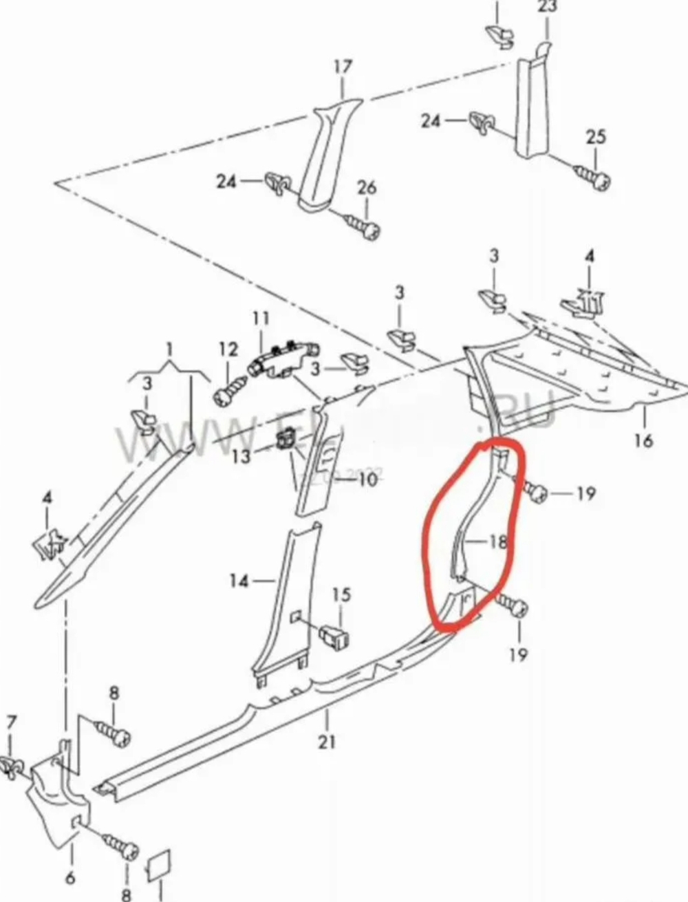 Накладка салона задняя правая Audi a4 b5 - 8D0867768R