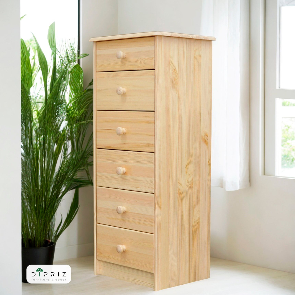 Комод, 43х34х102, Хаба, с ящиками, из сосны, 6 ящиков, деревянный, лак, Dipriz