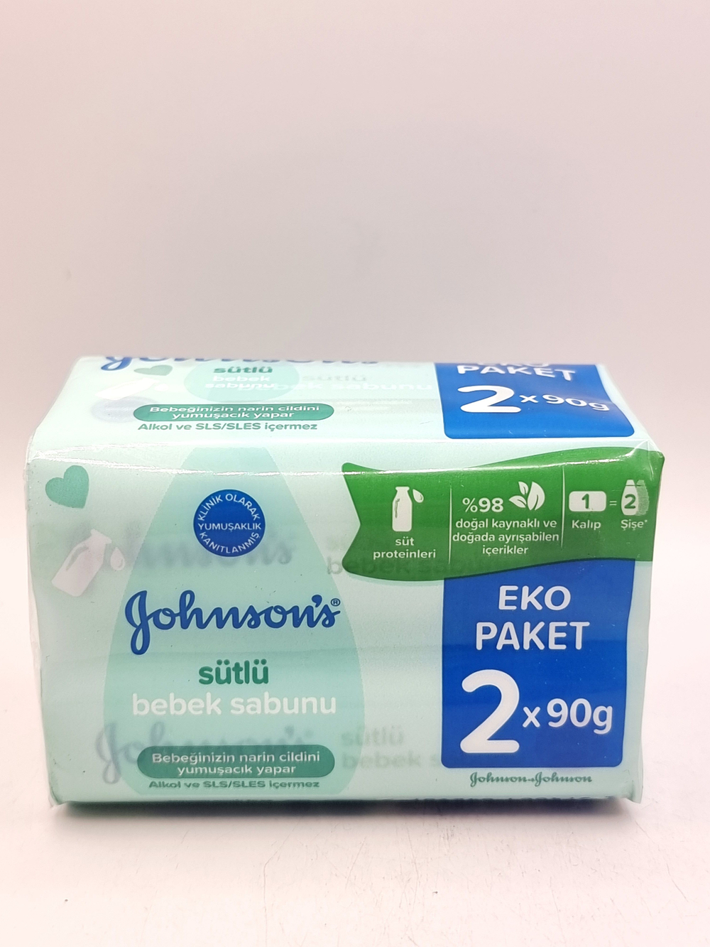 Мыло детское Johnson's Baby Milk без спирта и SLS/SLES, (2 шт. по 90 г) 180 г (Польша)