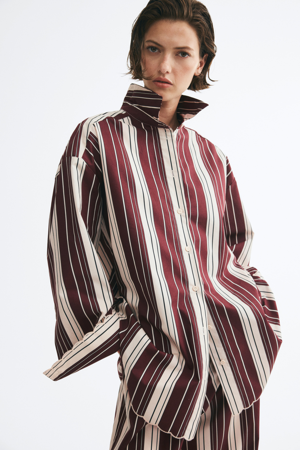 Хлопковая рубашка с волнистым краем - H&M