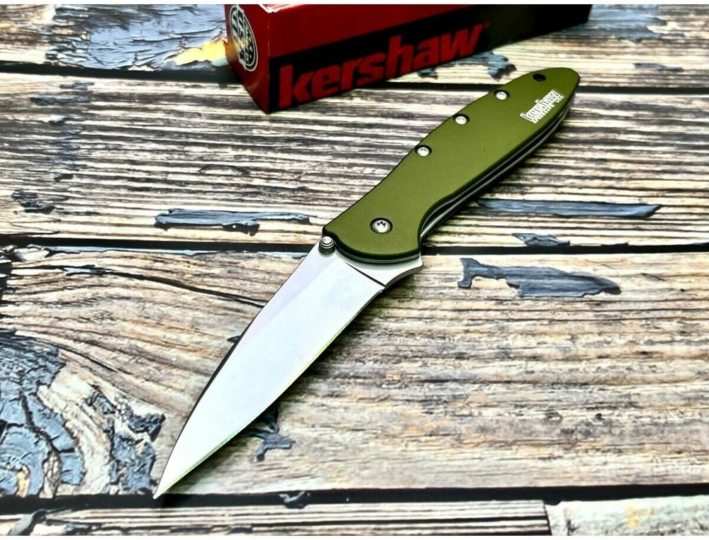 K1660OL Leek - нож склад., алюм. рук-ть оливк.,клинок Sandvik 14C28N