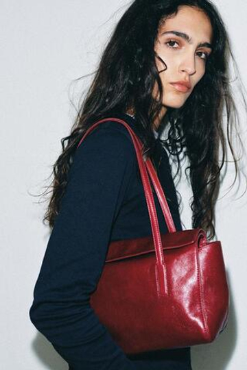 ZARA КОЖАНАЯ СУМКА ЧЕРЕЗ ПЛЕЧО, КРАСНЫЙ