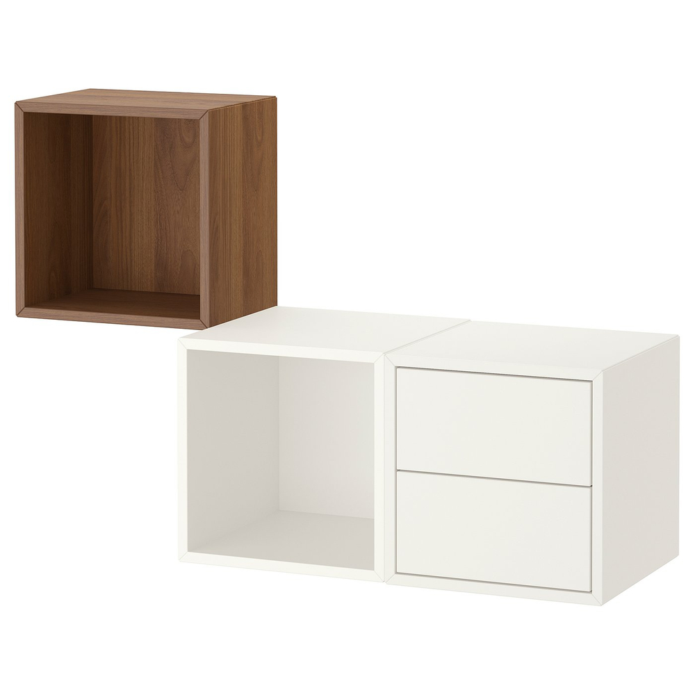 IKEA EKET  (ИКЕА ЕКЕТ)  -  Комбинация навесных шкафов - белый/орех 105x35x70 см