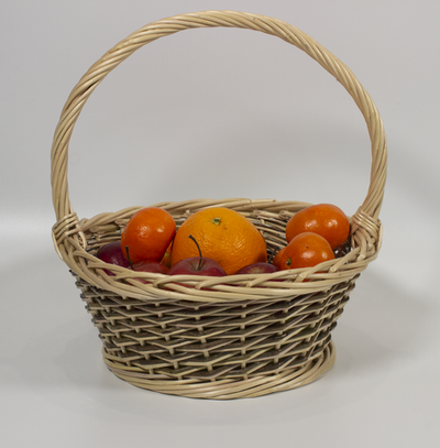 Корзина круглая подарочная для цветов, фруктов, арт. ND300GRW, диаметр 29 см, высота борта 11 см, высота с ручкой 34 см