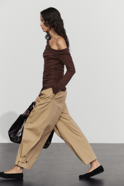 Massimo Dutti Асимметричный топ из струящейся ткани с длинными рукавами, бордо