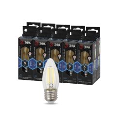 Лампа светодиодная ЭРА F-LED B35-9w-840-E27 9Вт филамент свеча нейтральный белый свет Е27 | Филаментные декоративные