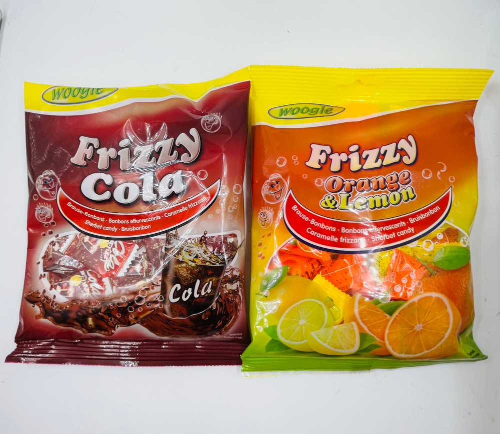 Woogie Конфеты шипучие Frizzy набор со вкусом колы и апельсин/лимон, 2 уп. по 170 г (Австрия)