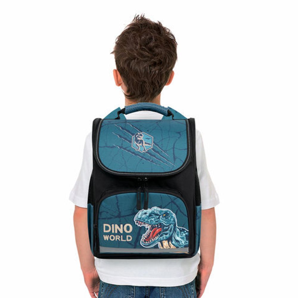 Ранец ПИФАГОР BASIC, 1 отделение, 3 кармана, эргономичная спинка, "Dino world", 35х28х18 см, 272046