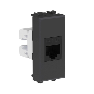 Компьютерная розетка RJ-45 без шторки модульная, кат.5е, "Avanti", "Черный матовый", 1 модуль