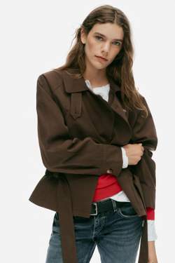 ZARA УКОРОЧЕННЫЙ ДВУБОРТНЫЙ ТРЕНЧ, КОРИЧНЕВЫЙ