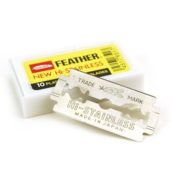 Сменные лезвия Feather Hi-Stainless Platinum для т-образной бритвы (10 шт в диспенсере), желтые