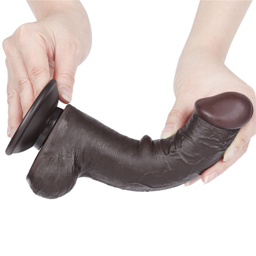 Коричневый фаллоимитатор 8 Sliding Skin Dual Layer Dong на присоске - 20,8 см. (Цвет: коричневый)