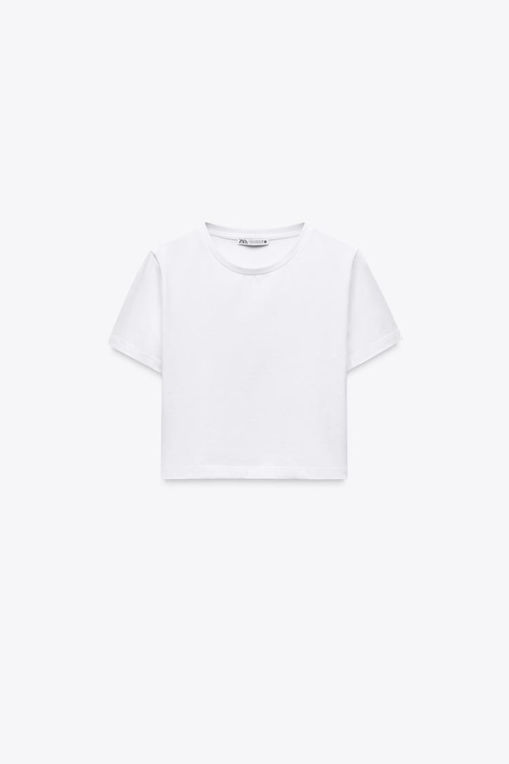 ZARA УКОРОЧЕННАЯ ФУТБОЛКА ИЗ ЭЛАСТИЧНОЙ ТКАНИ, БЕЛЫЙ