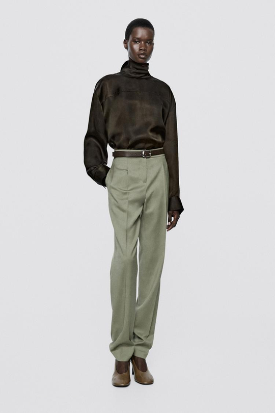 Massimo Dutti Костюмные брюки приталенного кроя - Limited Edition, зеленовато-серый
