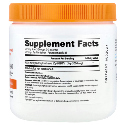 Doctor's Best, МСМ в порошке с OptiMSM®, 250 г (8,8 унции)