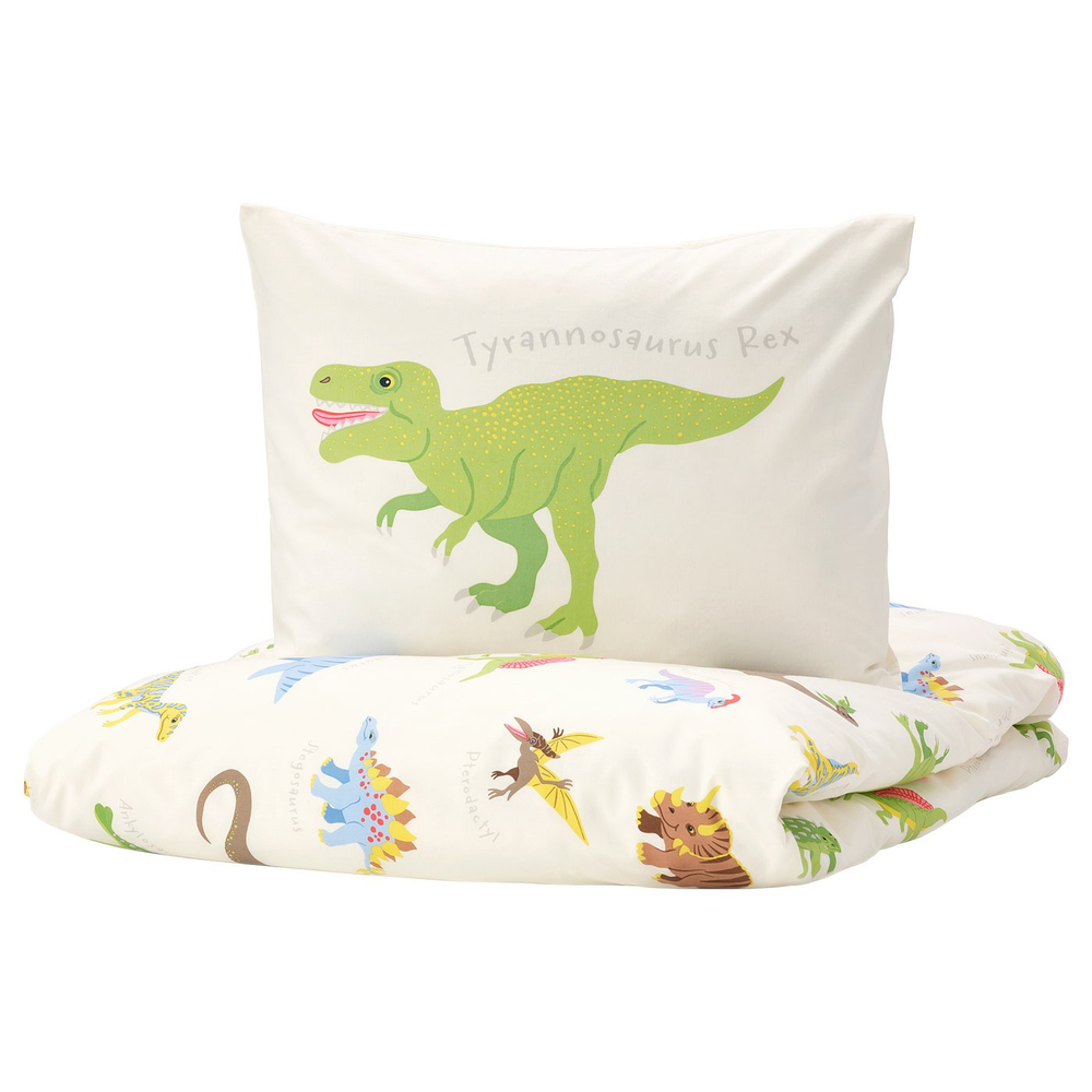 IKEA JÄTTELIK  (ИКЕА ЙЭТТЕЛИК)  -  Пододеяльник и наволочка - динозавры/белый 150x200/50x60 см