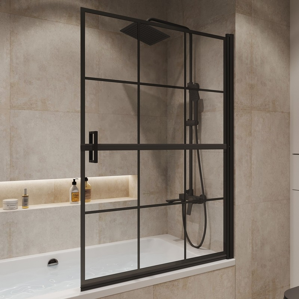 Шторка для ванны Niagara Nova NG-08-10BLACK (100х140) черный матовый,стекло прозрачное с рисунком,распашная,1 место