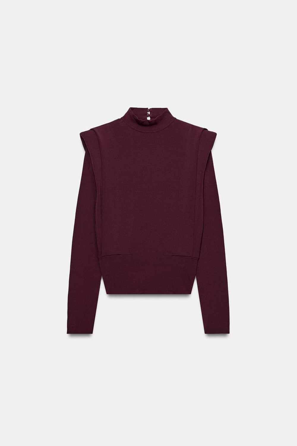 ZARA ТРИКОТАЖНЫЙ СВИТЕР С ПОДПЛЕЧНИКАМИ, БУРГУНДИ