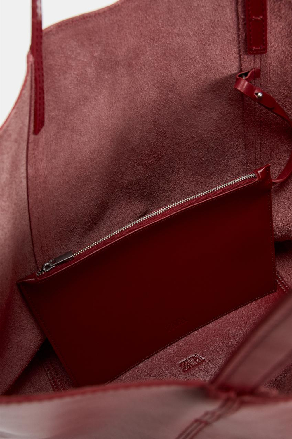 ZARA КОЖАНАЯ СУМКА-ШОПЕР, КРАСНЫЙ