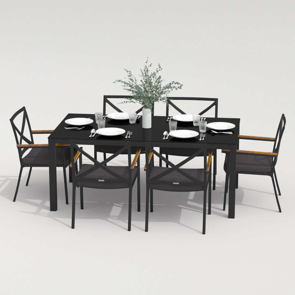 Обеденная группа Ideal Patio КАНА  ФЕСТА  каркас карбон, стол стекло 180, ткань антрацит