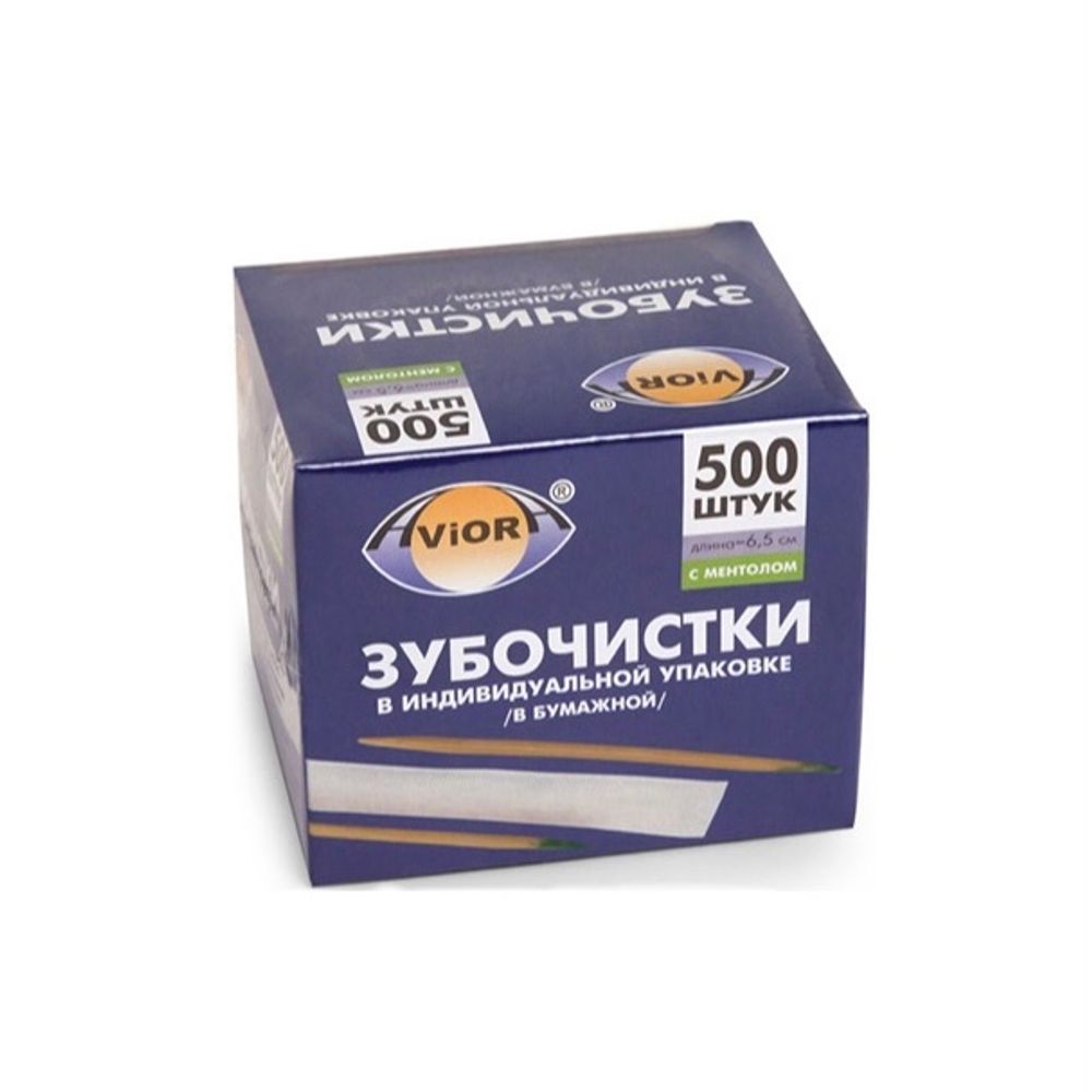Зубочистки Бамбуковые в индувид с Ментолом 500 шт в карт упак AVIORA