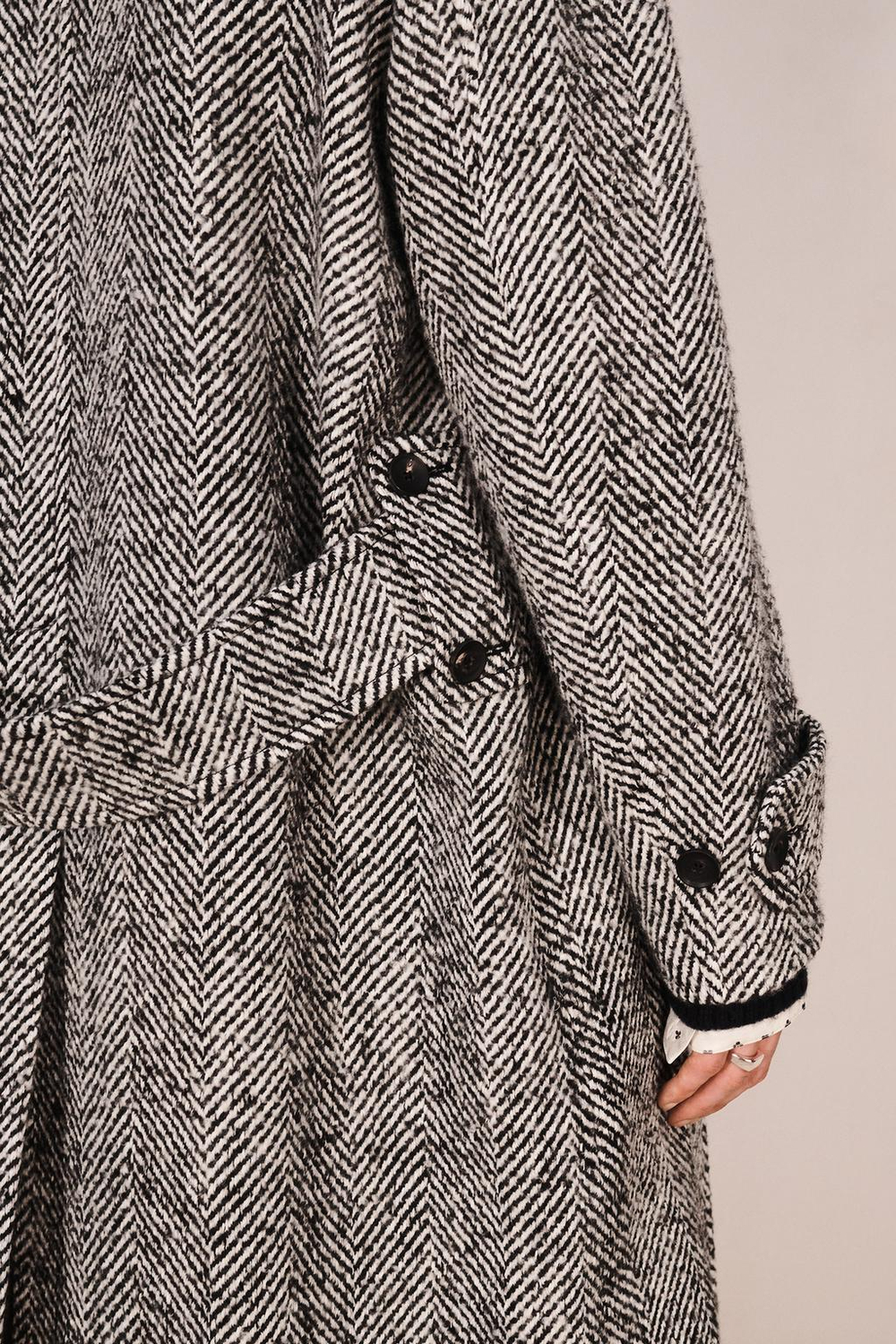 ZARA ПАЛЬТО СВОБОДНОГО КРОЯ В ЕЛОЧКУ, БЕЛЫЙ/ЧЕРНЫЙ