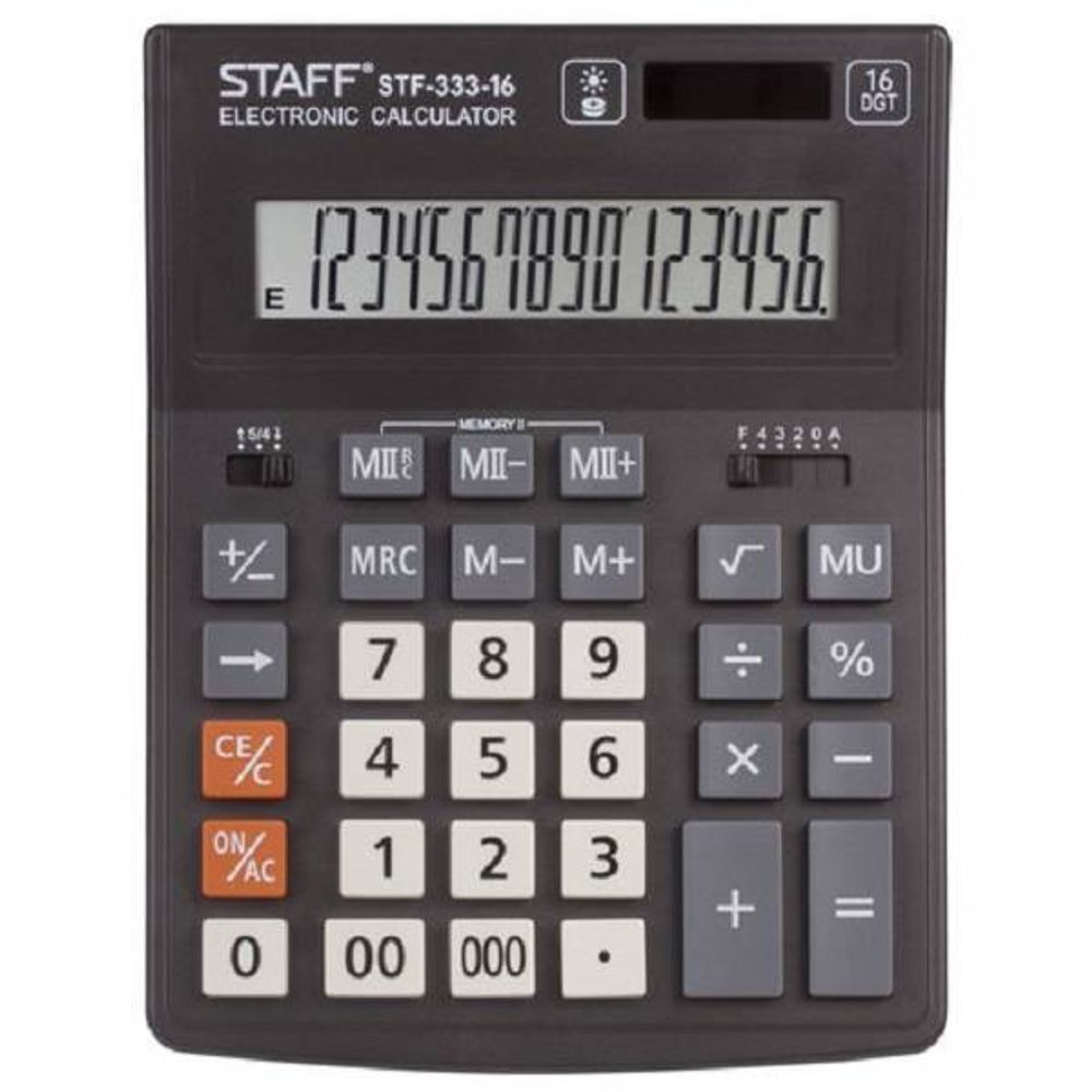 Калькулятор настольный Staff Plus, 16 разрядов, STF-333, двойное питание, 154х200х30мм, черный