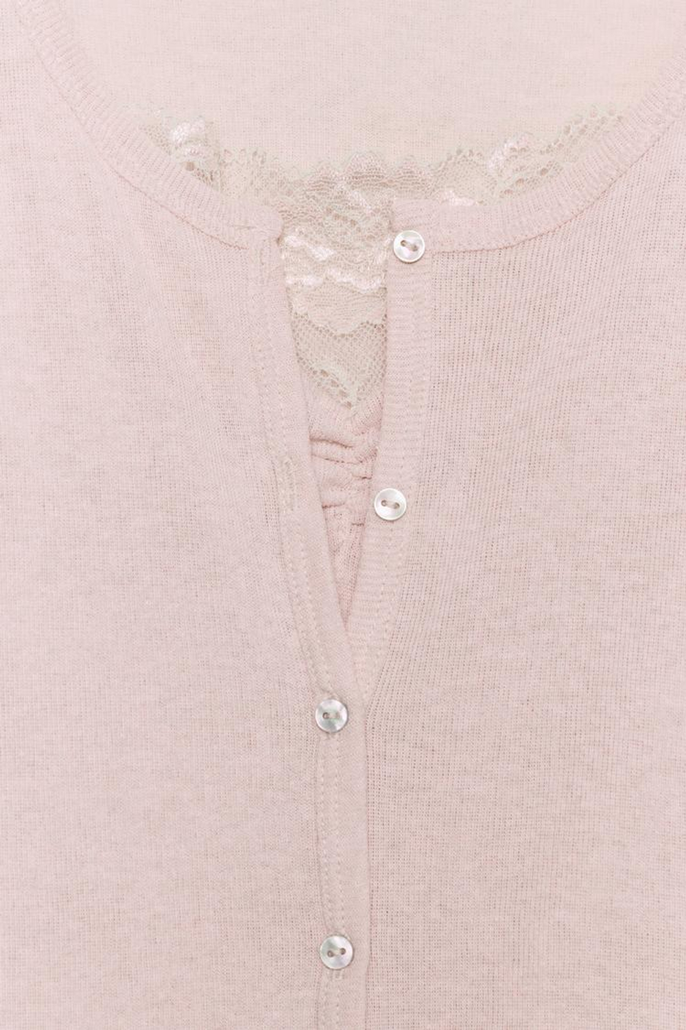 ZARA КАРДИГАН С КОНТРАСТНЫМ КРУЖЕВНЫМ ТОПОМ, РОЗОВЫЙ МЕЛАНЖ