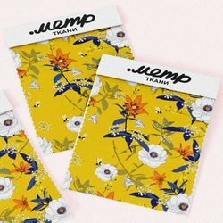 Ткань барби яркие цветы с синими листьями